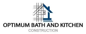 The image shows a logo with text that reads Optimum Construction and below it, there are two lines of text that say KITCHEN AND BATHROOM.